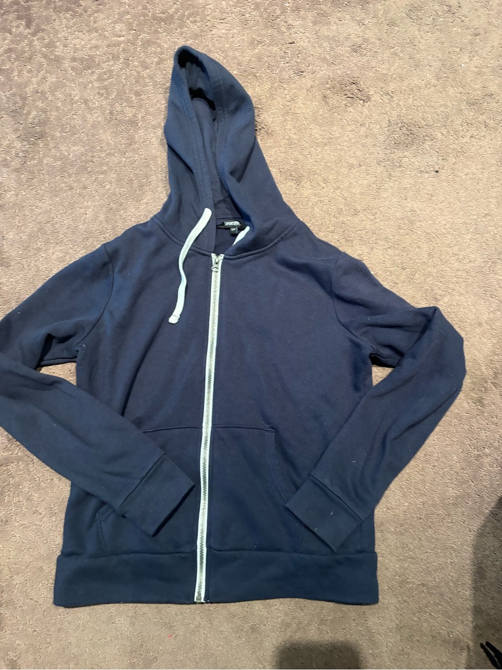 George Navy Zip-Up Hoodie with Light Drawcord